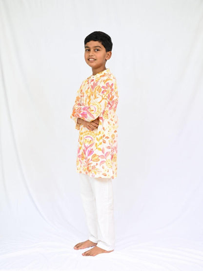Rhea Yellow & Pink Boys Kurta Pajama Set
