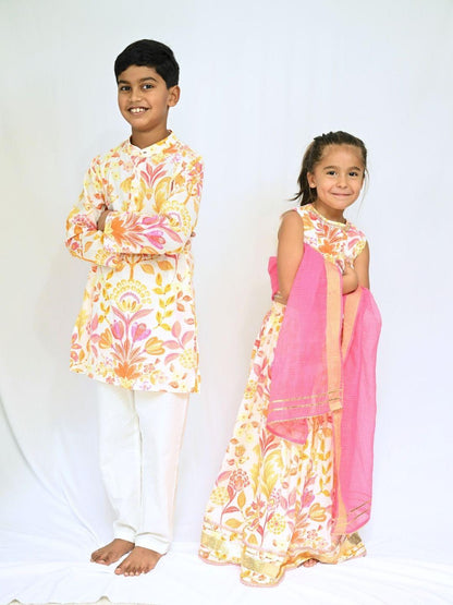 Rhea Yellow & Pink Boys Kurta Pajama Set