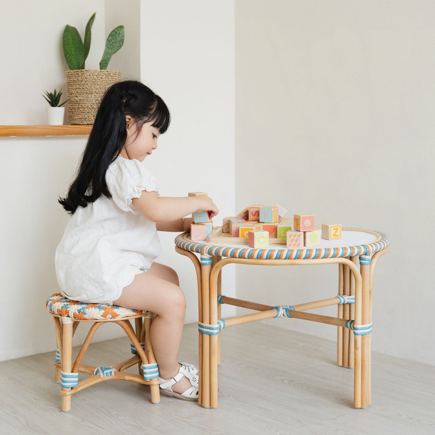 Momiji Xander Kids Rattan Stool – Pastel Weave