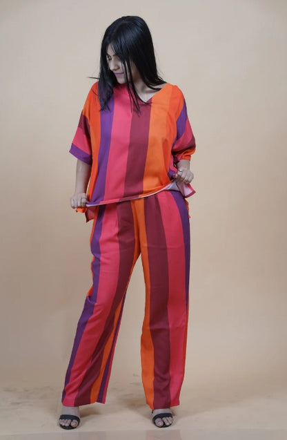 ViryaByUrbi 2-Pc Striped Cotton Rayon Co-ord Set – Multicolor