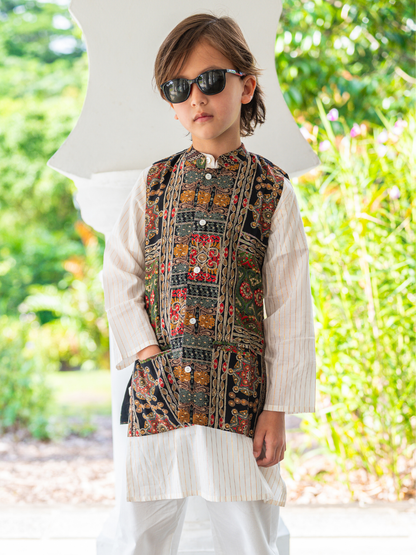 Shan Boys Muslin Cotton Kurta Pajama Jacket set