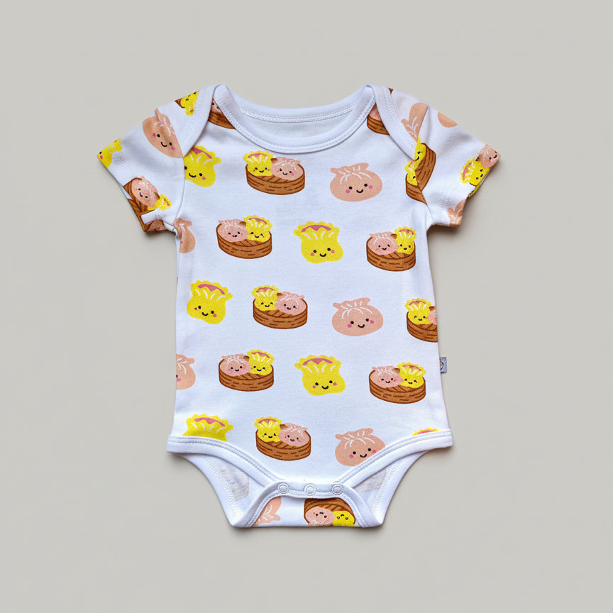Wee Bean Organic Cotton Baby Onesie (Dim Sum) - Ultra Soft, Breathable & Stretchy Bodysuit for 0–18 Months