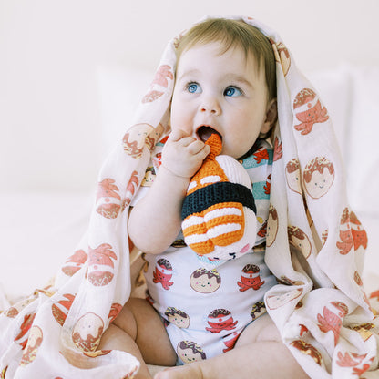 Wee Bean Organic Cotton Crochet Rattle Doll - Soft Sensory Toy for Newborns