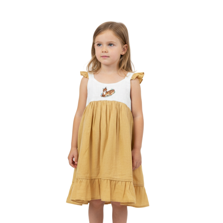 The Purestitch Deer Yellow Dress for Girls