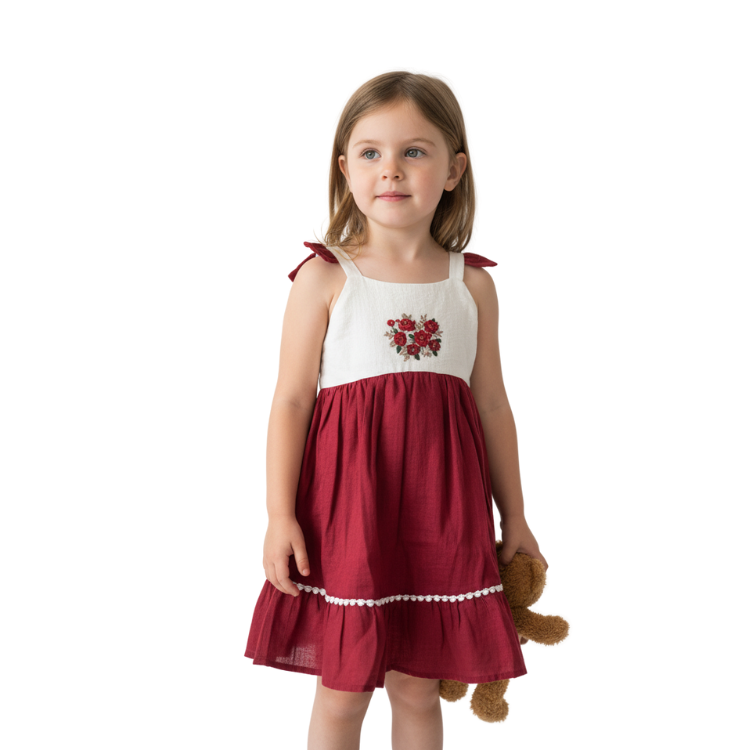 The Purestitch Red and White Festive Dreams Floral Dress