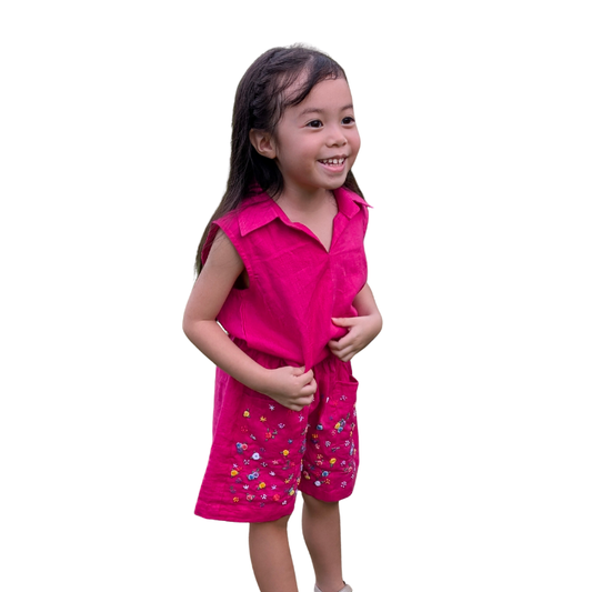 The Purestitch Kids Berry bliss Dress -100% Pure Linen Top & Shorts