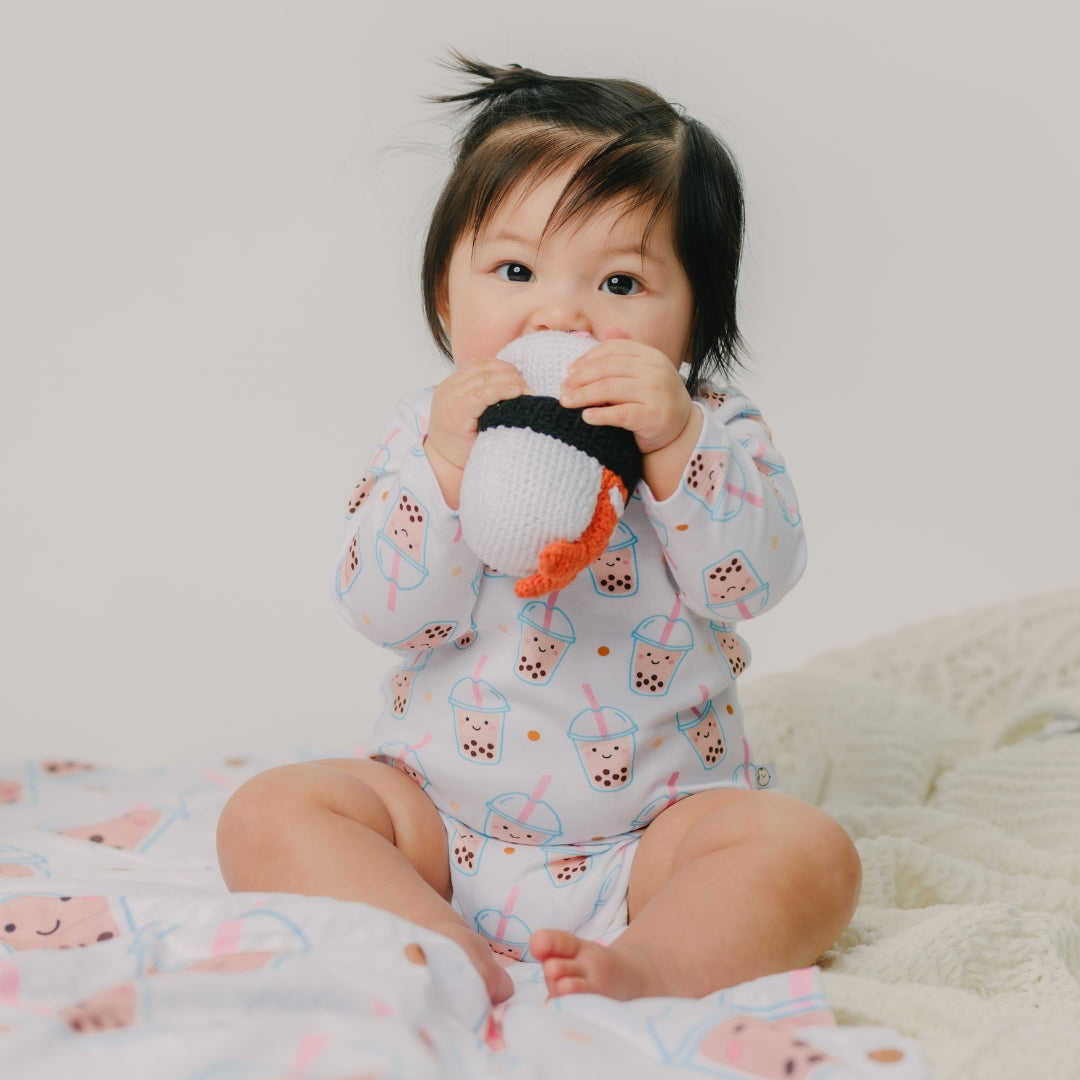 Wee Bean Organic Cotton Crochet Rattle Doll - Soft Sensory Toy for Newborns