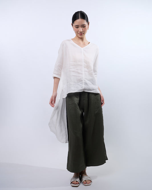You Living Double Layered Linen Pants in Olive Grey (Free Size)