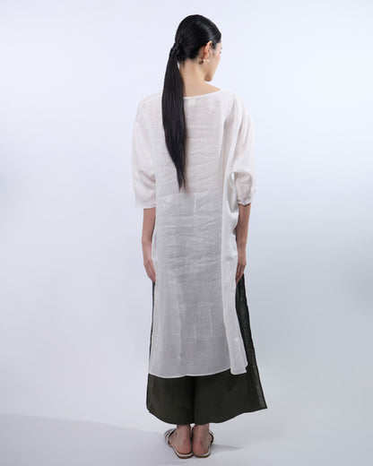You Living V-neck Linen Long Top in White (Free Size)