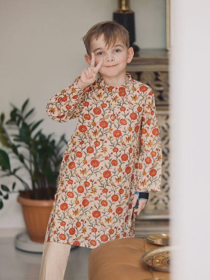 Vanya Beige Rose Gold Boys Kurta Pajama