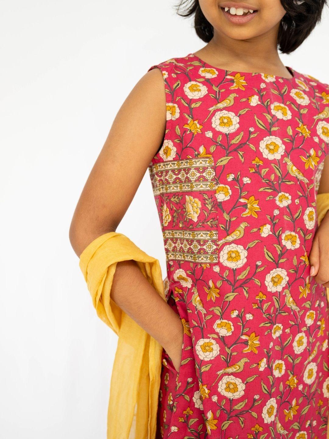 Vanya Floral Girls Kurti & Palazzo Set in Cotton