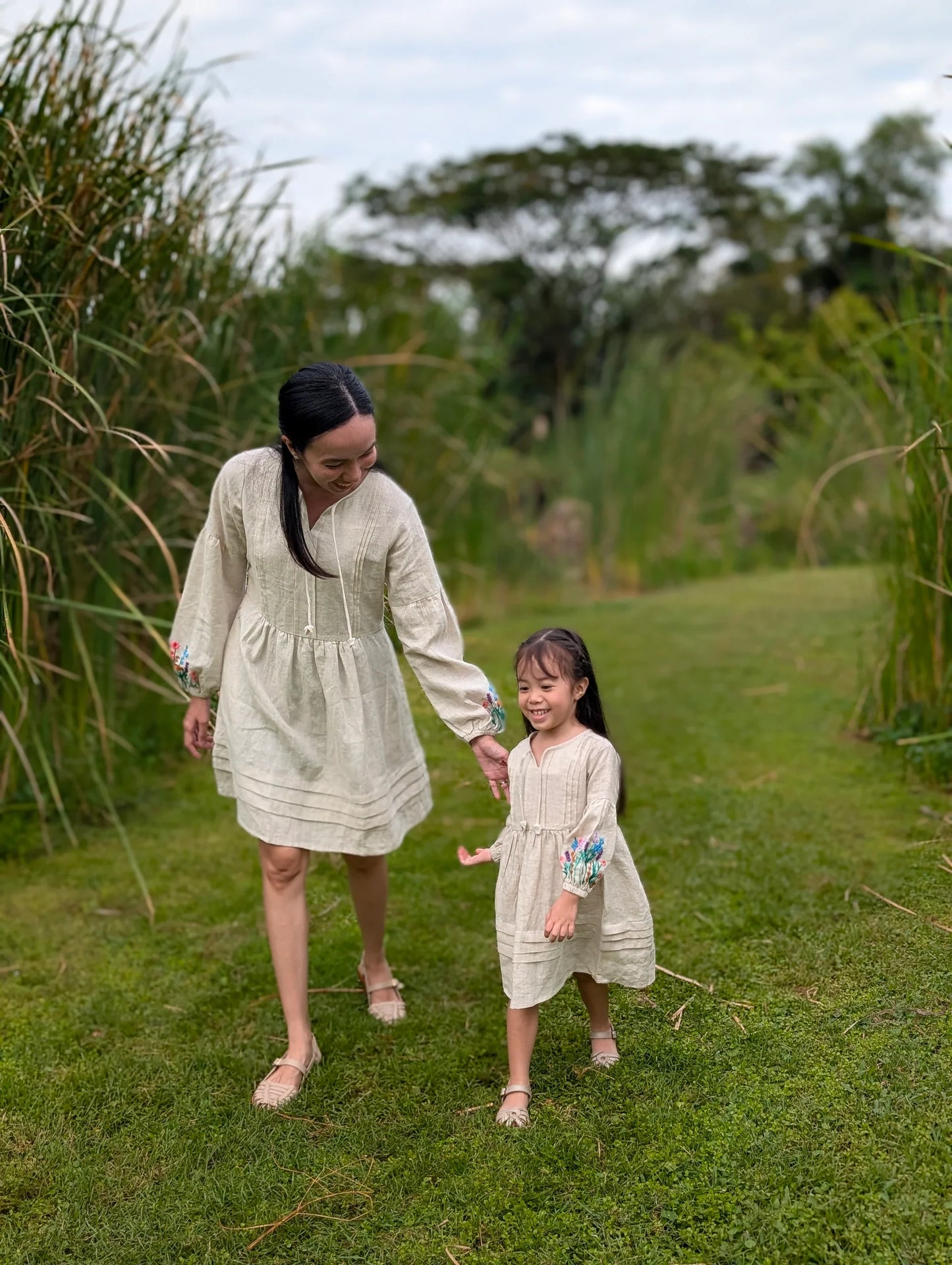 The Purestitch Whimsy Blossom Neutral Shirt for Girls & Mom