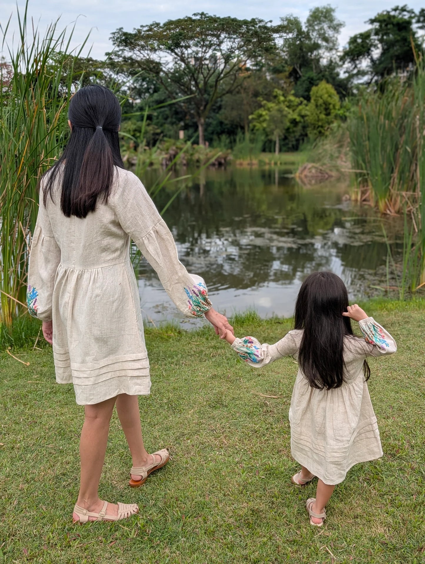 The Purestitch Whimsy Blossom Neutral Shirt for Girls & Mom