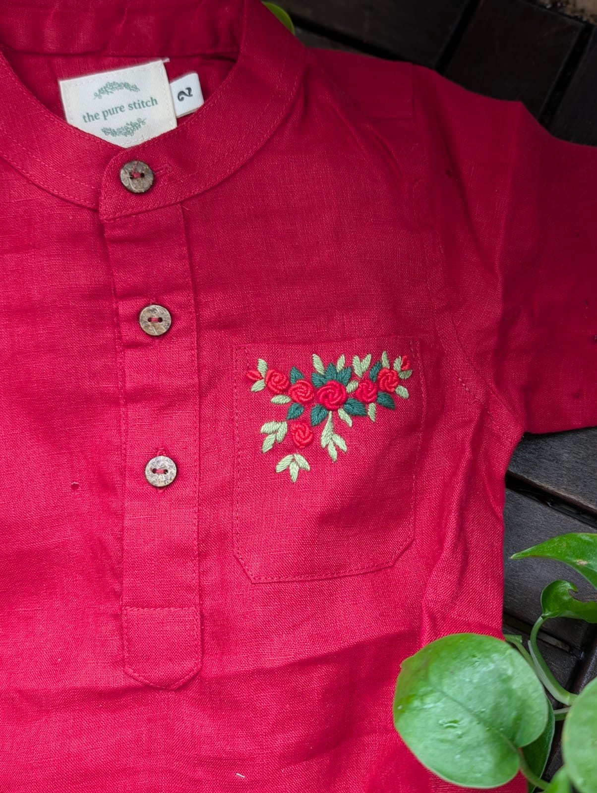 The Purestitch Festive Red 100% Pure Linen Shirt for Boys