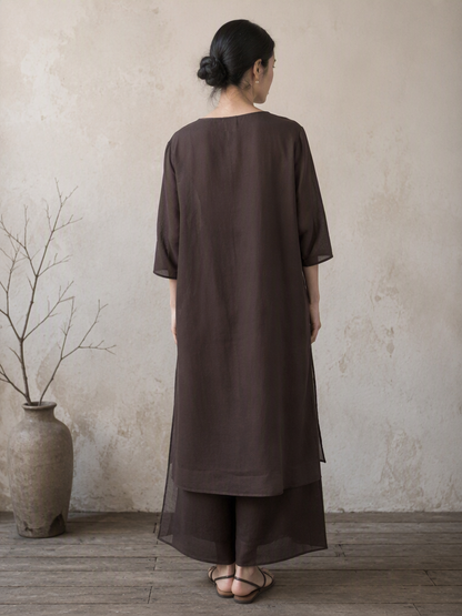 You Living Ramie Double Layered Pants in Dark Brown