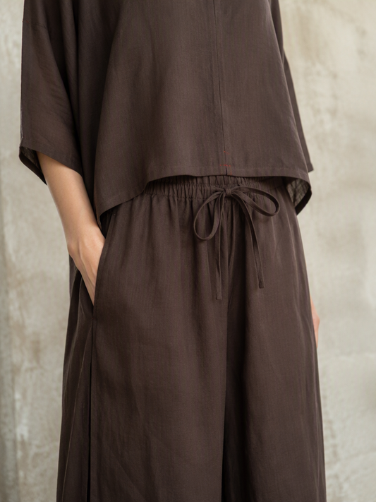 You Living Ramie Double Layered Pants in Dark Brown