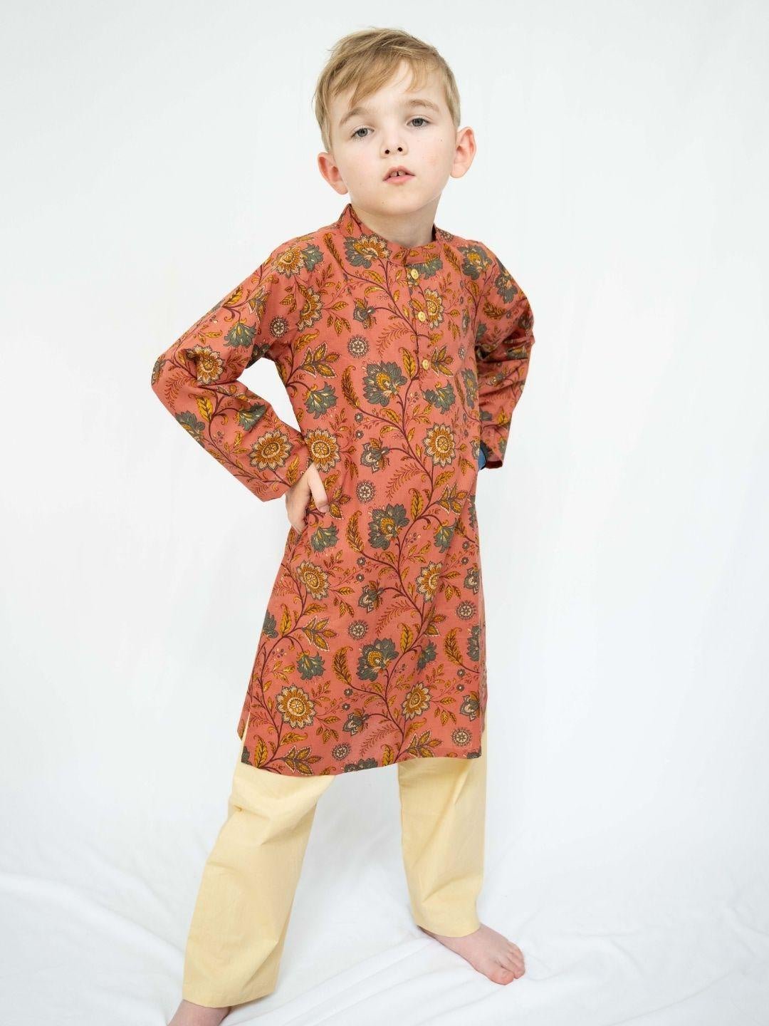 Zia Coral Gold Meadow Boys Kurta Pajama
