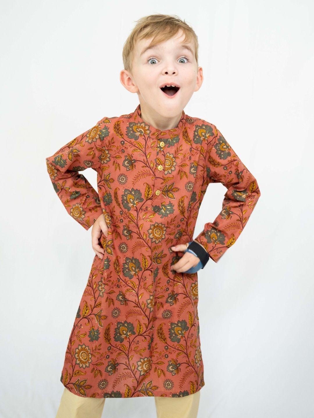 Zia Coral Gold Meadow Boys Kurta Pajama