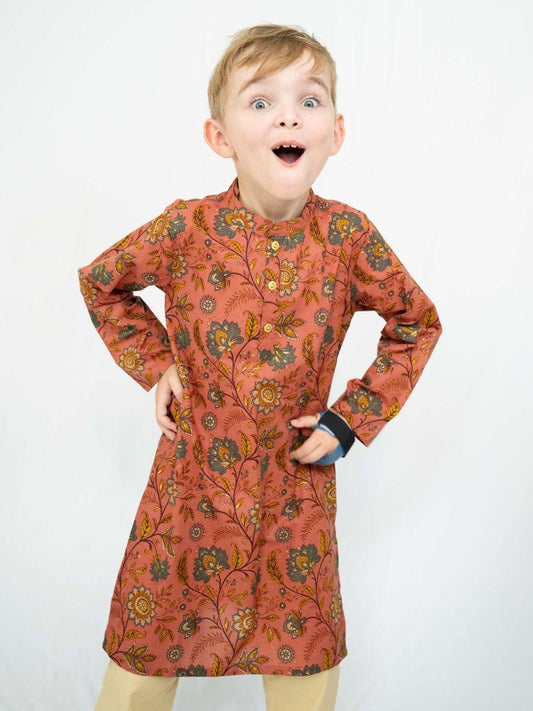 Zia Coral Gold Meadow Boys Kurta Pajama