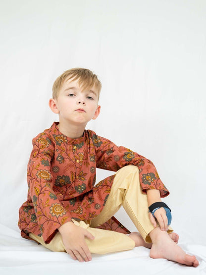 Zia Coral Gold Meadow Boys Kurta Pajama