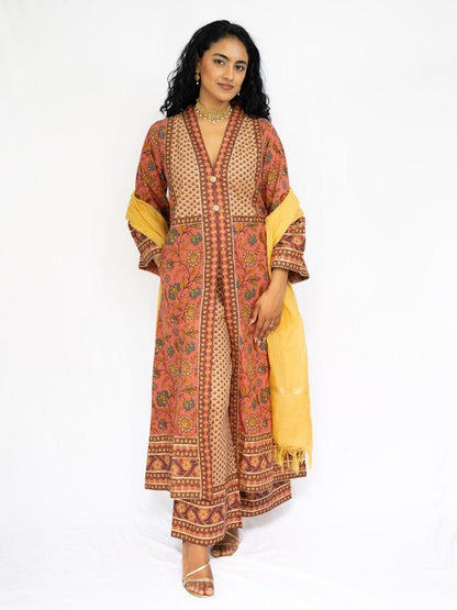 Zia Coral & Gold Women Kurti & Pants Set