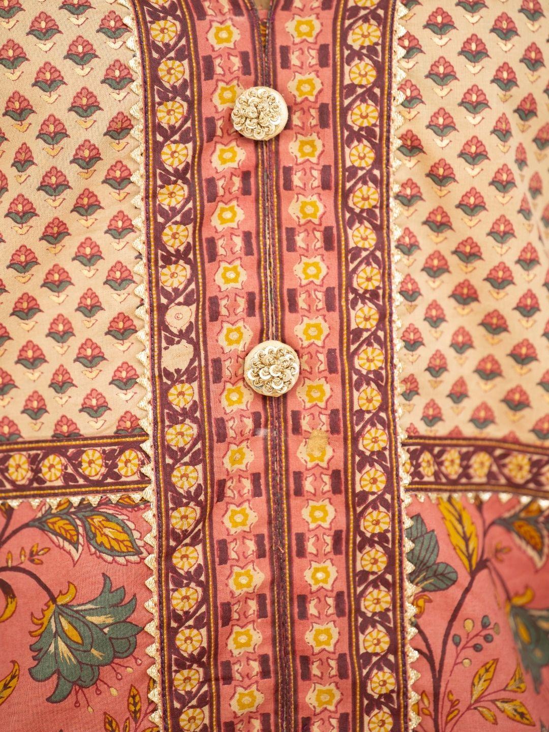 Zia Coral & Gold Women Kurti & Pants Set