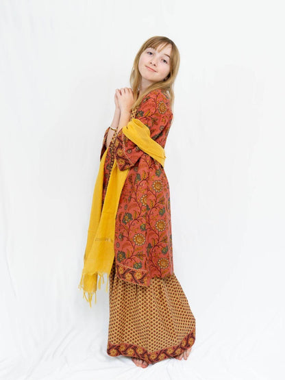Zia Coral & Gold Girls Kurti Sharara in Cotton