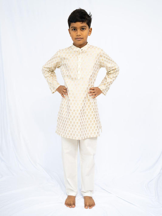 Zoya White & Gold Boys Kurta Pajama Set