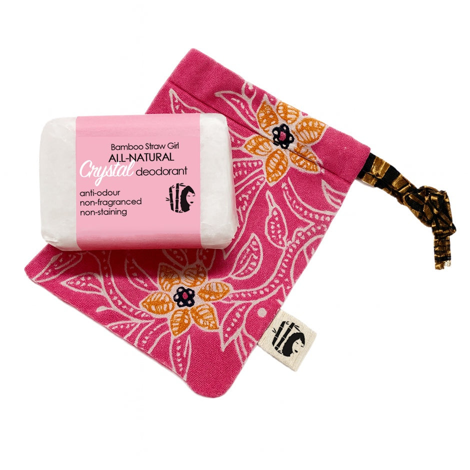 Bamboo Straw Girl Crystal Deodorant Block – Natural Potassium Alum Mineral Deodorant | Plastic-Free Paper Packaging | 95–110g