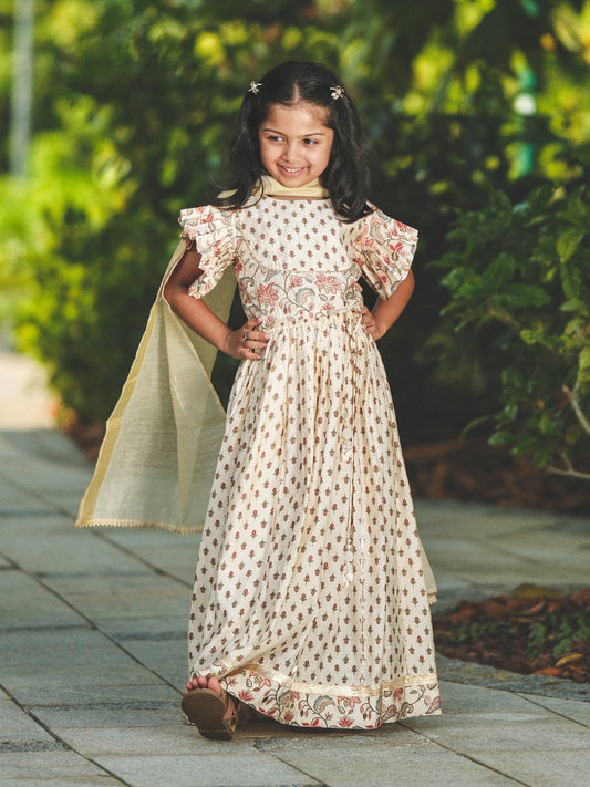 Nimbu Nia Girls Lehenga Choli Skirt Top in Muslin Cotton