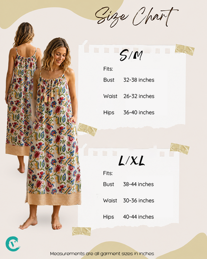 ViryaByUrbi Floral Beige Cotton Spaghetti Dress