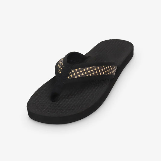 Indosole Handep Womens Flip Flops Handmade Artisan Weave Black Batit Dark