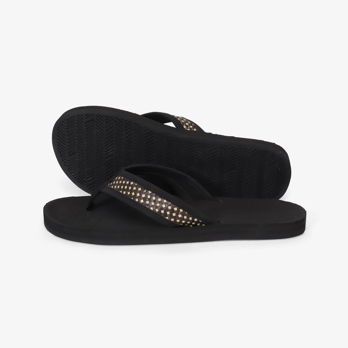 Indosole Handep Womens Flip Flops Handmade Artisan Weave Black Batit Dark