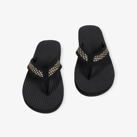Indosole Handep Womens Flip Flops Handmade Artisan Weave Black Batit Dark