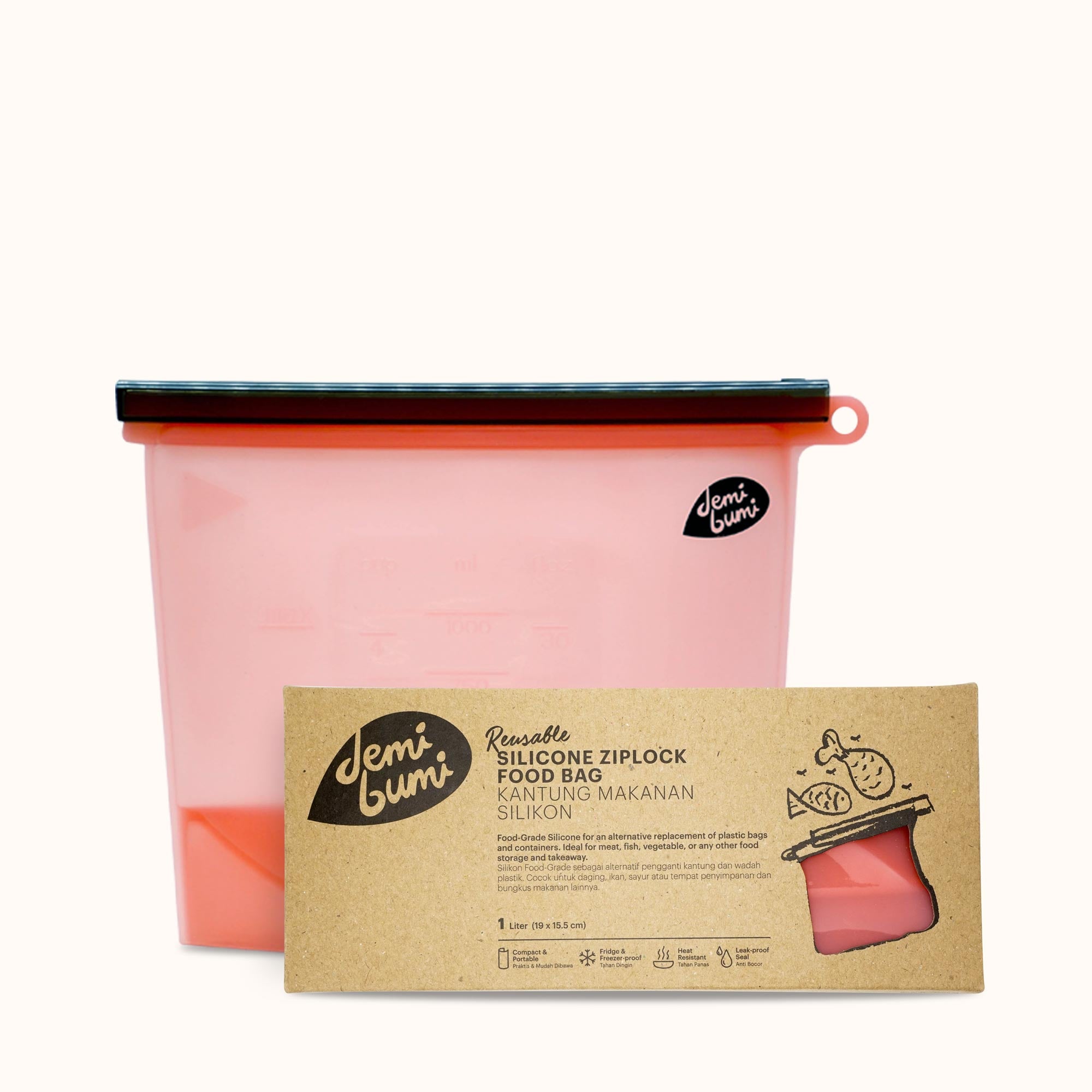 Ziplock Pouch 1L Red by Demibumi | Shop at The Green Collective