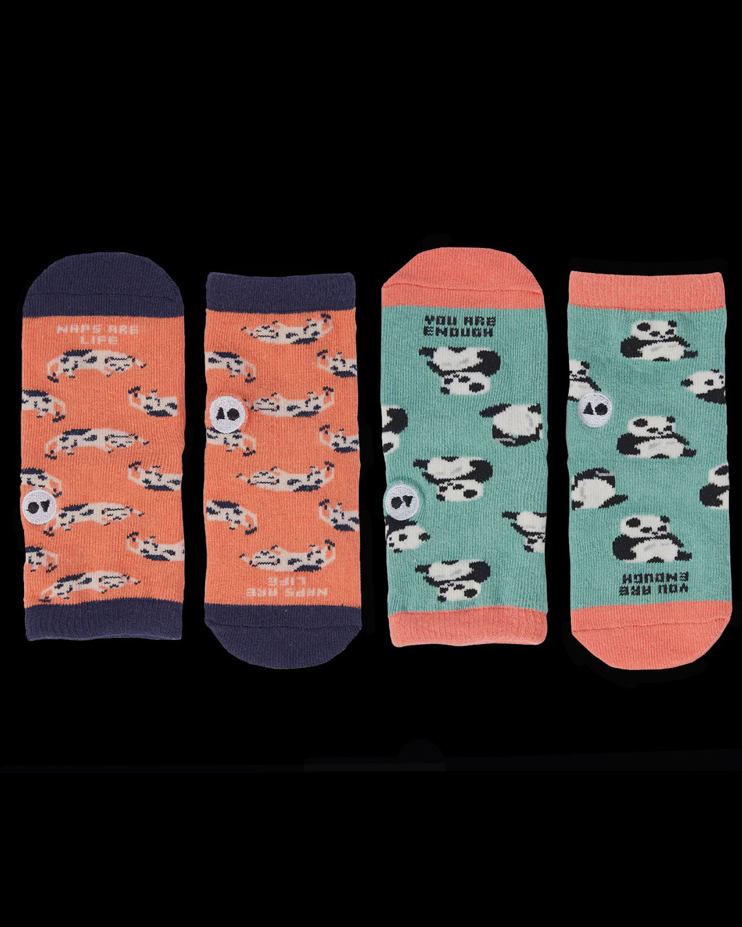 Talking Toes Pack of 2 Kids Crew Sock Set -Sleepy Cat/Naps are Life & Positive Panda/You are enough (2-5 Years)