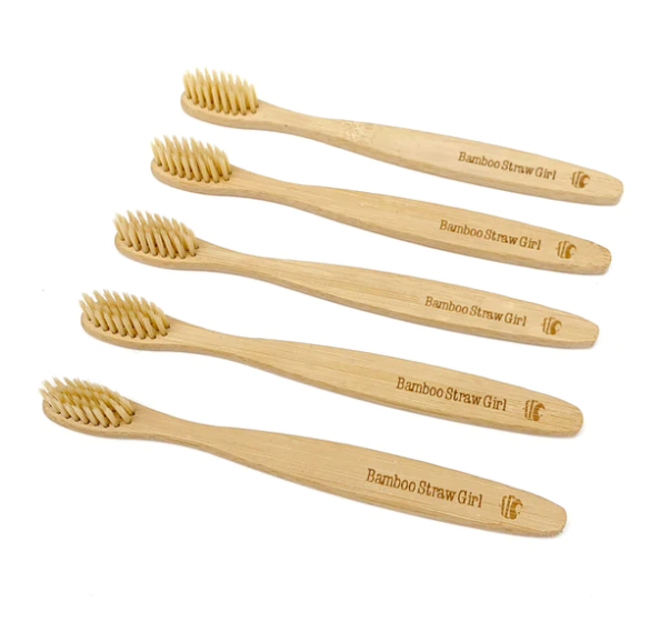 Bamboo Straw Girl Toothbrush Flat | Get it at The Green Collective
